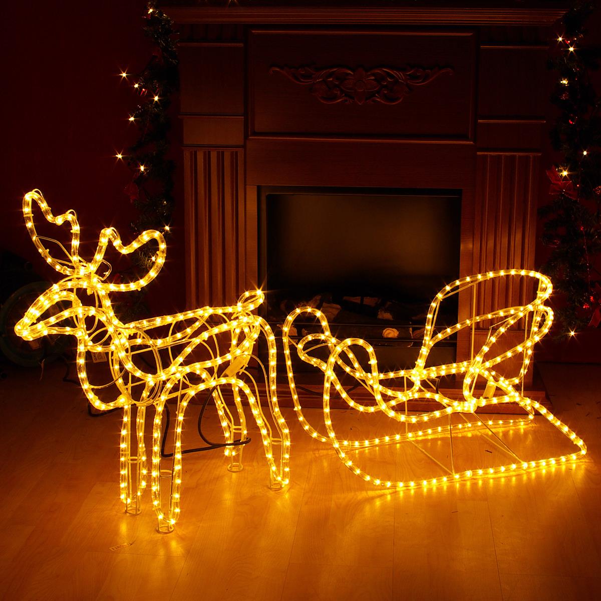 Svítící vánoční sob se sáněmi 140 cm LED - venkovní i vnitřní
